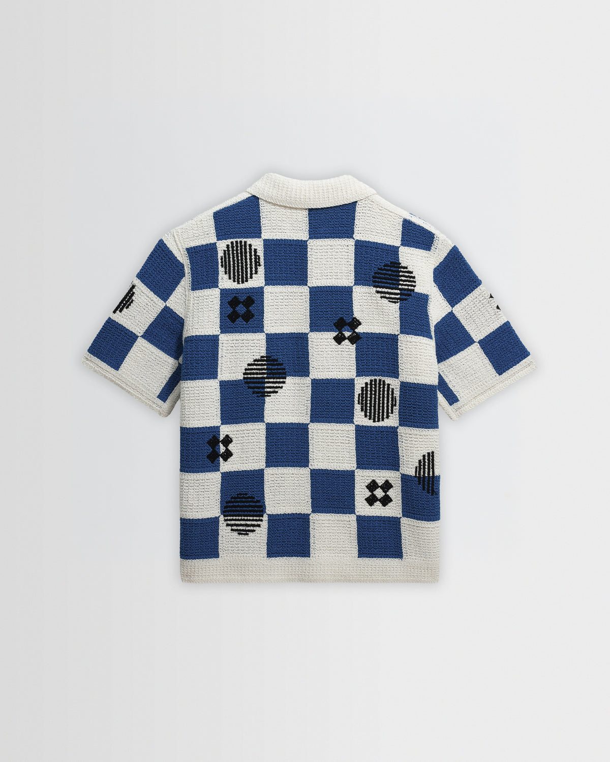 Porto - Ecru And Blue Square Crochet Knitted Shirt