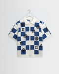 Porto - Ecru And Blue Square Crochet Knitted Shirt
