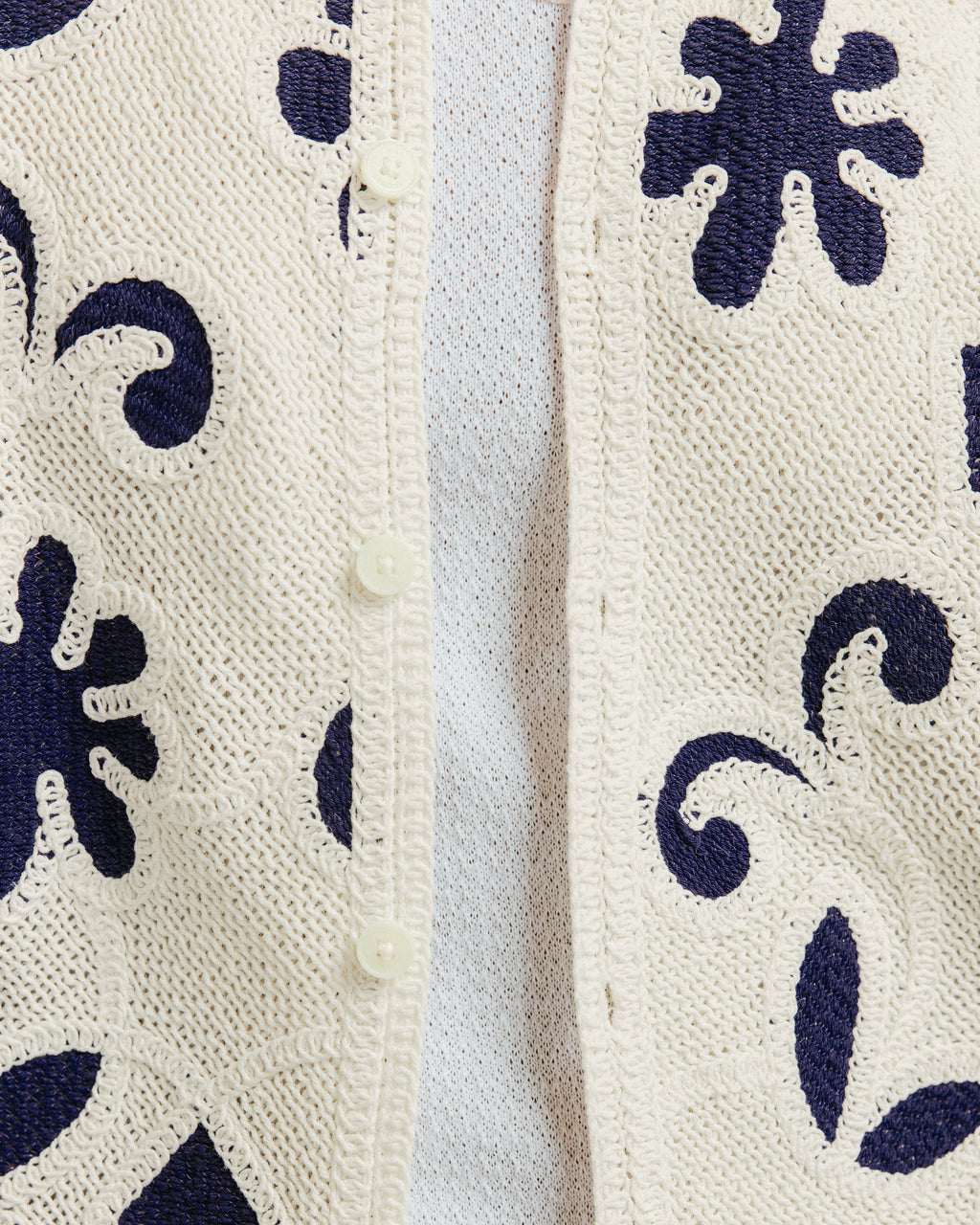 Porto - Ecru And Navy Doodle Crochet Knitted Shirt