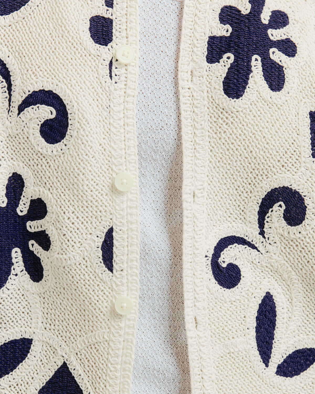 Porto - Ecru And Navy Doodle Crochet Knitted Shirt
