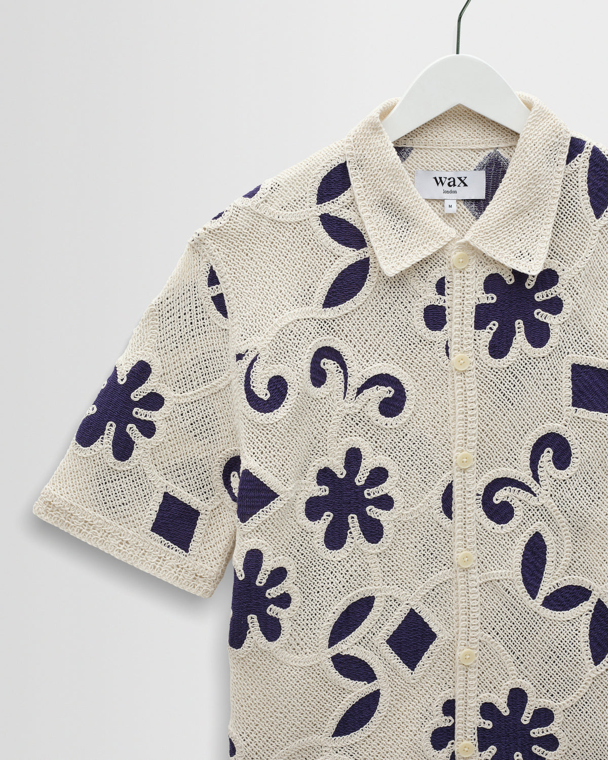 Porto - Ecru And Navy Doodle Crochet Knitted Shirt