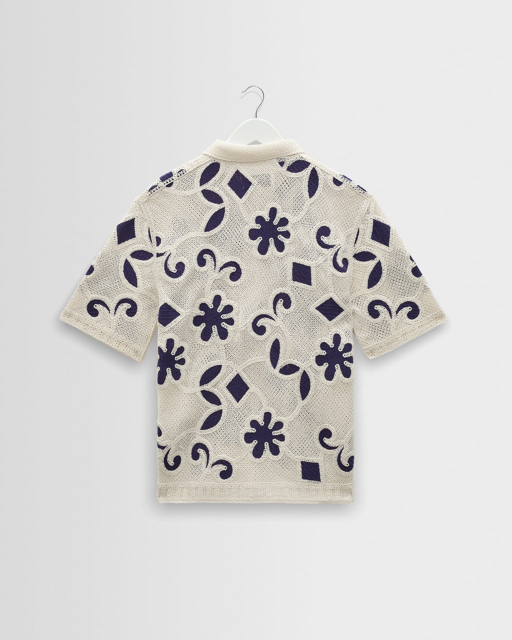 Porto - Ecru And Navy Doodle Crochet Knitted Shirt