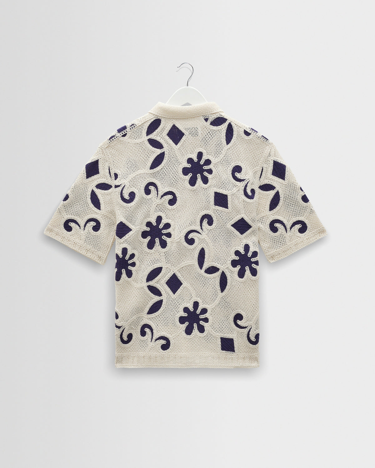Porto - Ecru And Navy Doodle Crochet Knitted Shirt