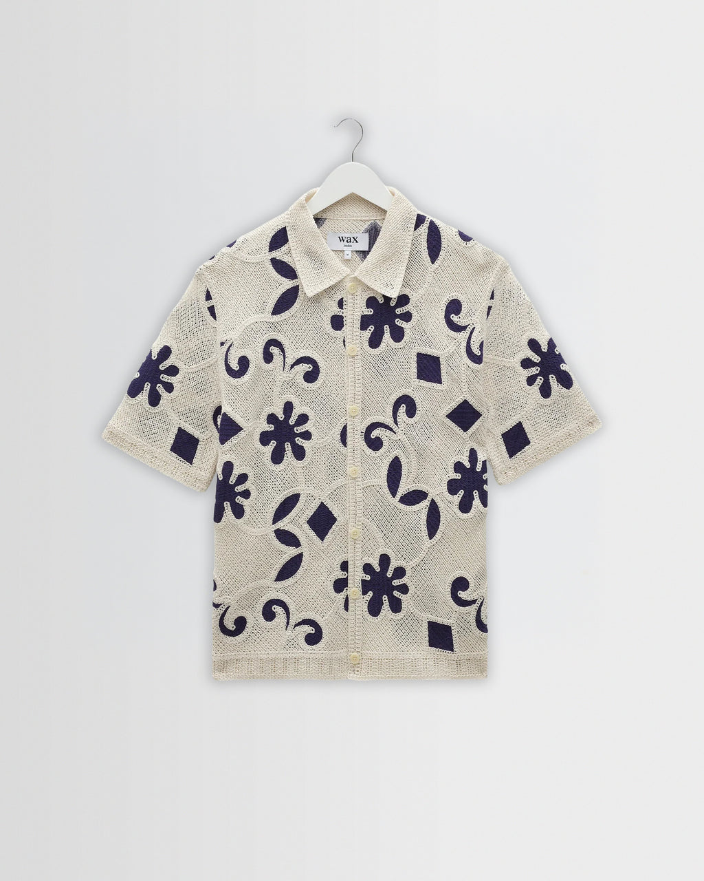 Porto - Ecru And Navy Doodle Crochet Knitted Shirt