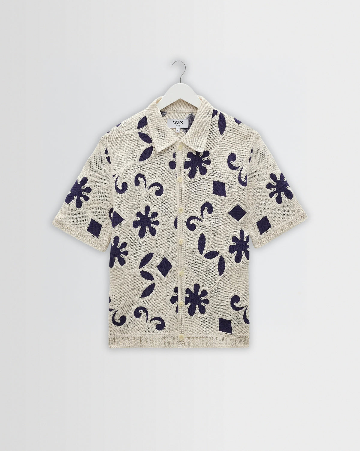 Porto - Ecru And Navy Doodle Crochet Knitted Shirt
