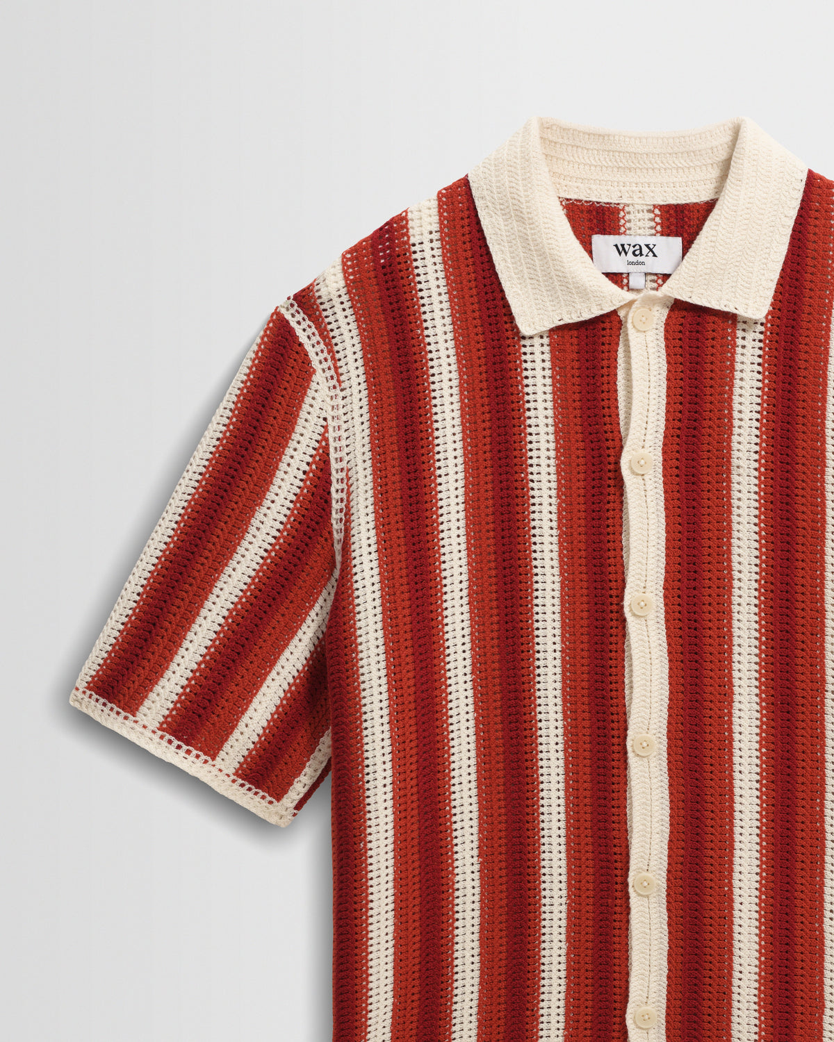 Porto - Ecru And Orange Stripe Crochet Knitted Shirt
