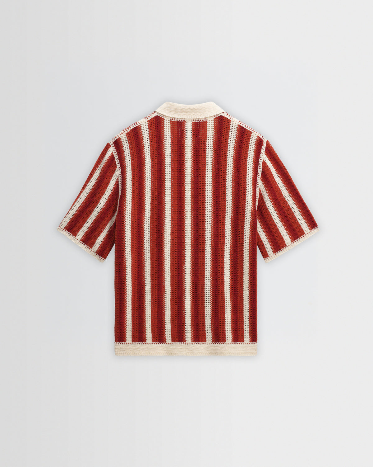 Porto - Ecru And Orange Stripe Crochet Knitted Shirt