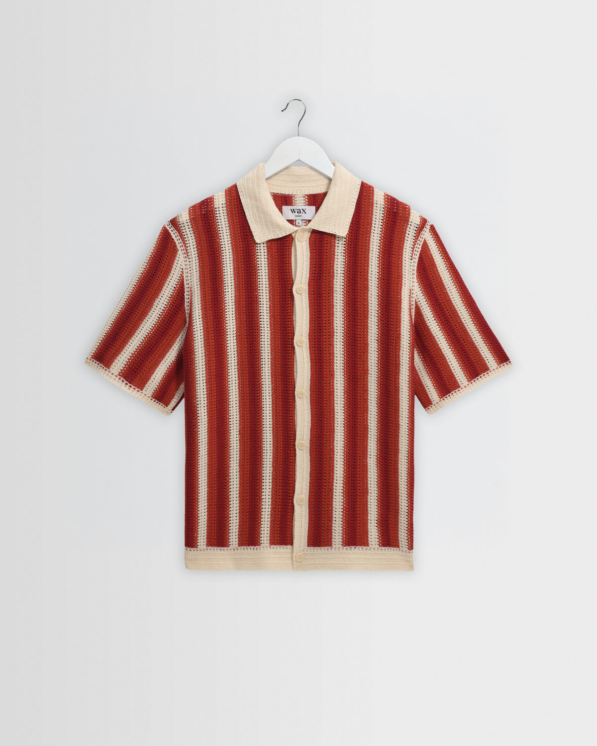 Porto - Ecru And Orange Stripe Crochet Knitted Shirt