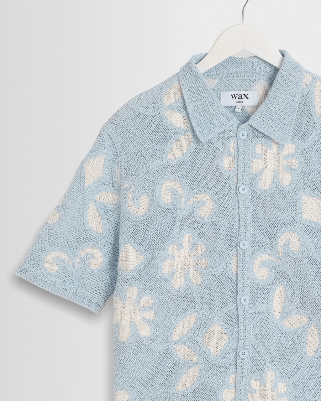 Porto - Pale Blue Doodle Crochet Knitted Shirt