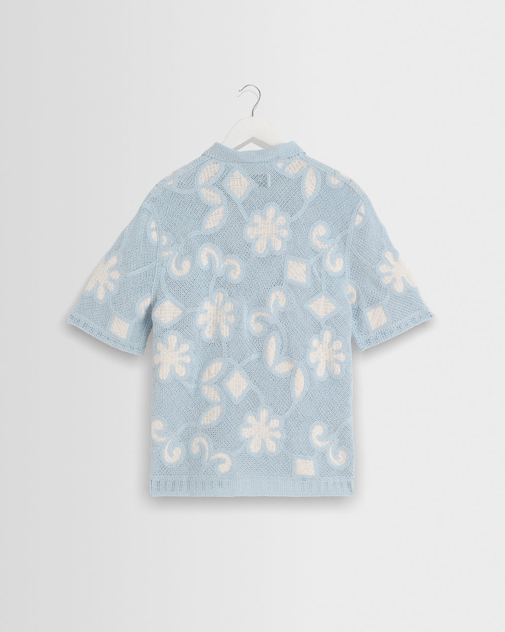 Porto - Pale Blue Doodle Crochet Knitted Shirt