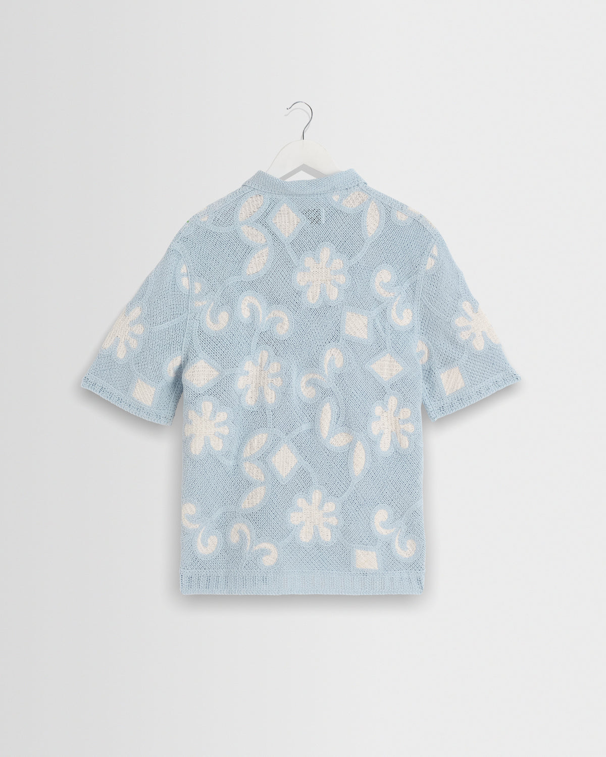 Porto - Pale Blue Doodle Crochet Knitted Shirt