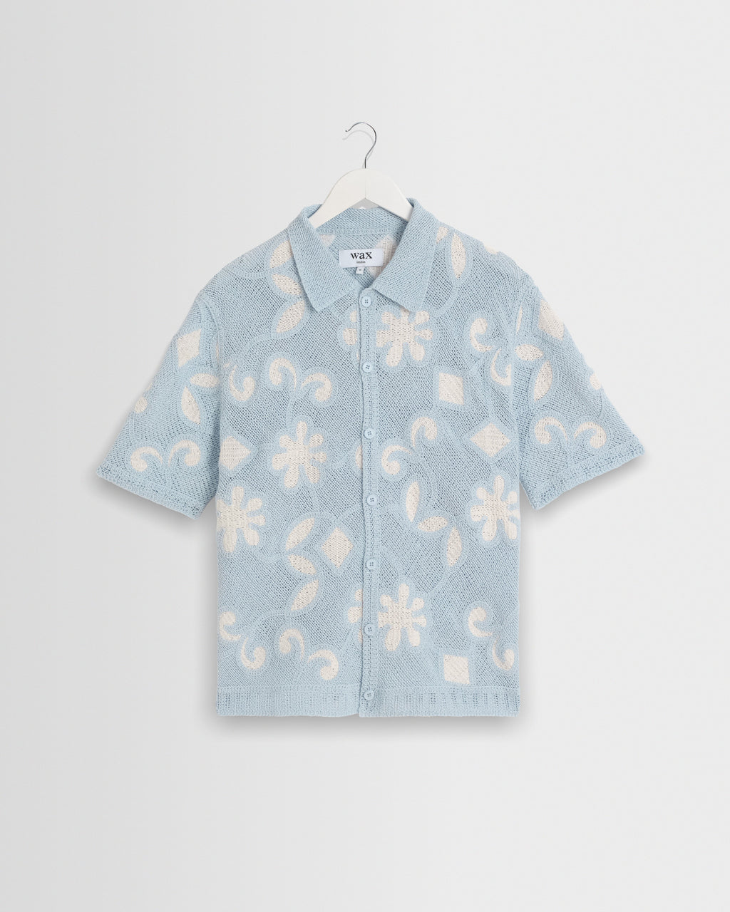 Porto - Pale Blue Doodle Crochet Knitted Shirt