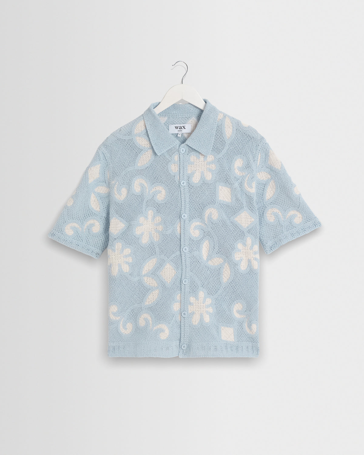 Porto - Pale Blue Doodle Crochet Knitted Shirt