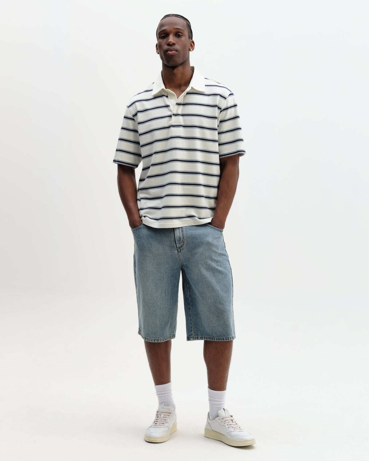 Redman - Ecru Textured Stripe Organic Cotton Polo Shirt