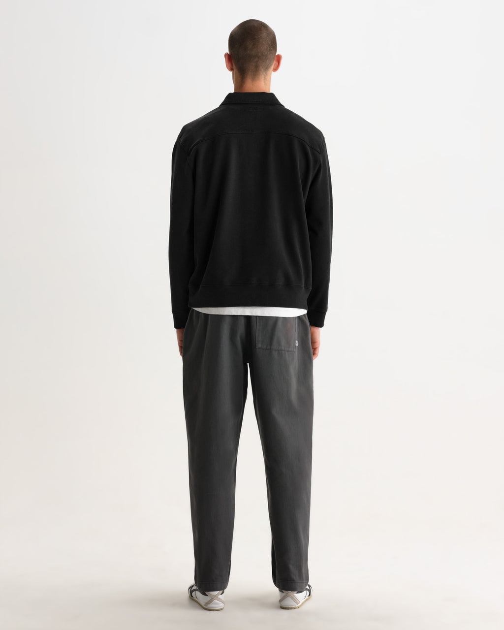 Reeve - Washed Black Loopback Organic Cotton Collared Sweatshirt