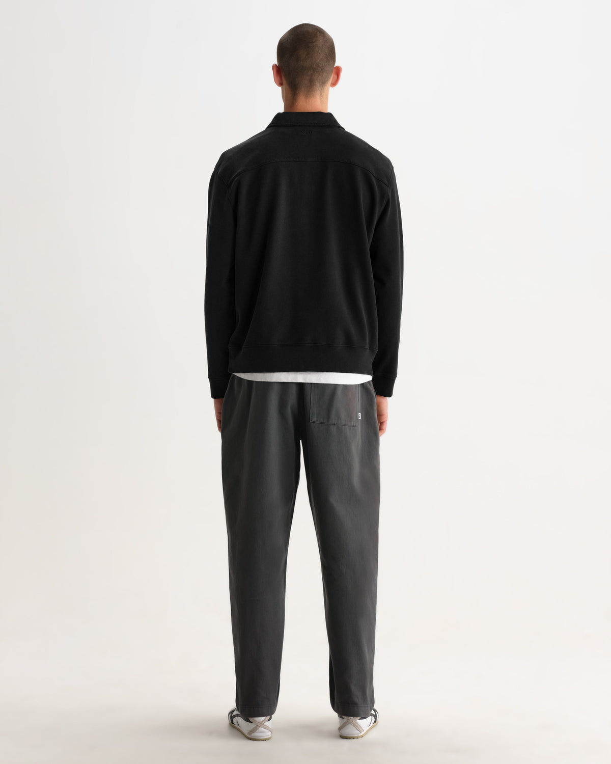 Reeve - Washed Black Loopback Organic Cotton Collared Sweatshirt