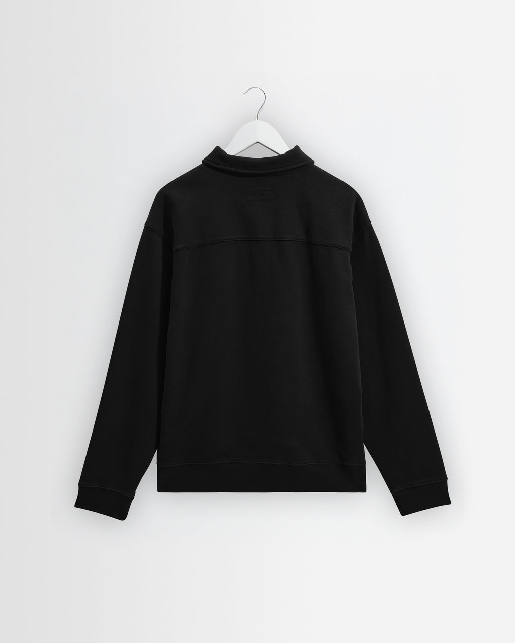 Reeve - Washed Black Loopback Organic Cotton Collared Sweatshirt