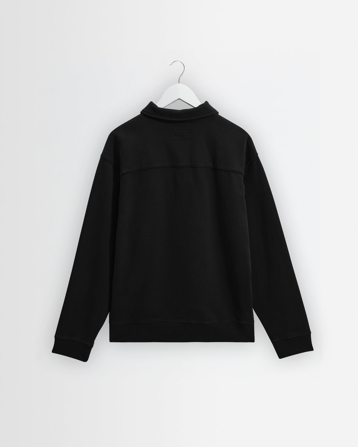 Reeve - Washed Black Loopback Organic Cotton Collared Sweatshirt