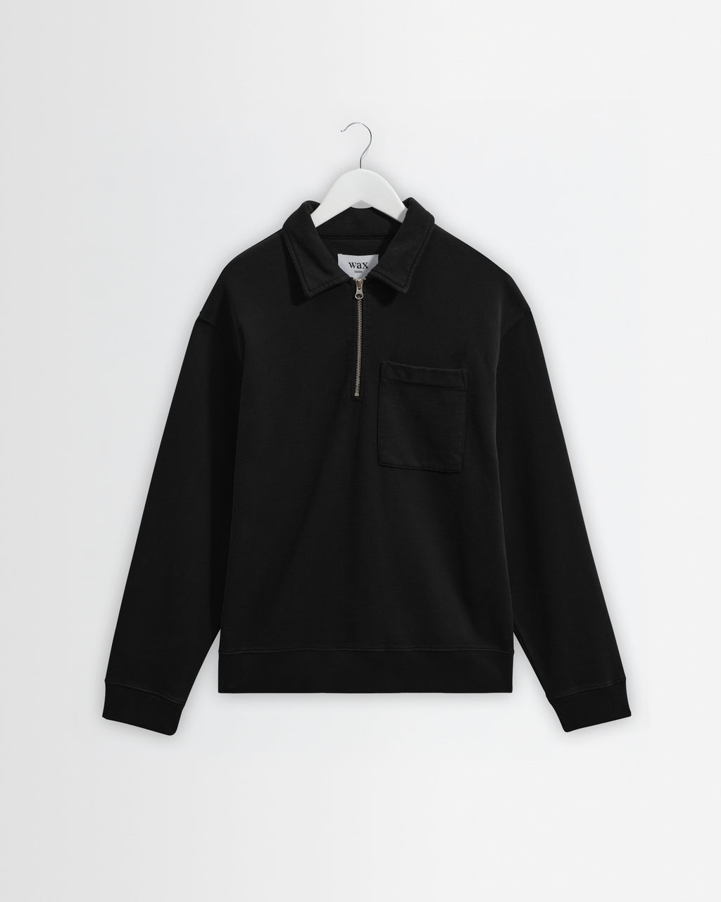 Reeve - Washed Black Loopback Organic Cotton Collared Sweatshirt