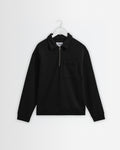 Reeve - Washed Black Loopback Organic Cotton Collared Sweatshirt