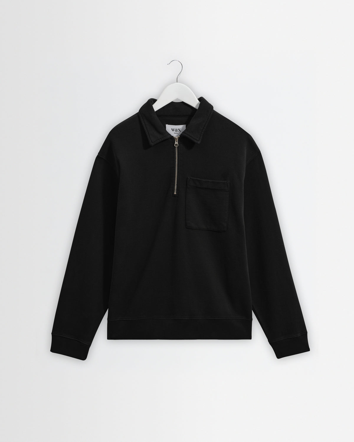 Reeve - Washed Black Loopback Organic Cotton Collared Sweatshirt