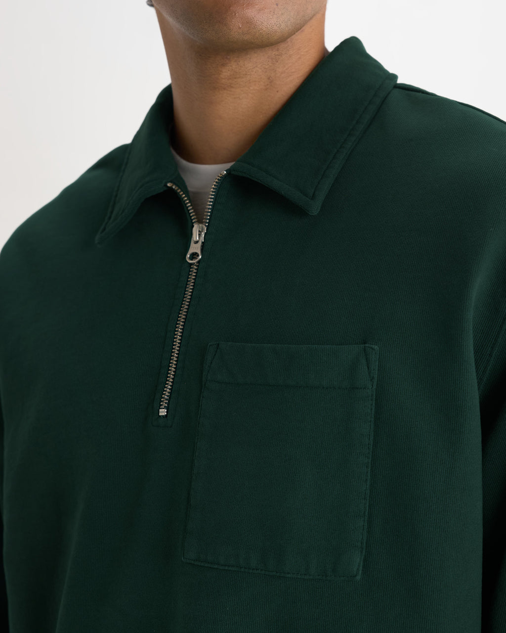 Reeve - Washed Green Loopback Organic Cotton Collared Sweatshirt