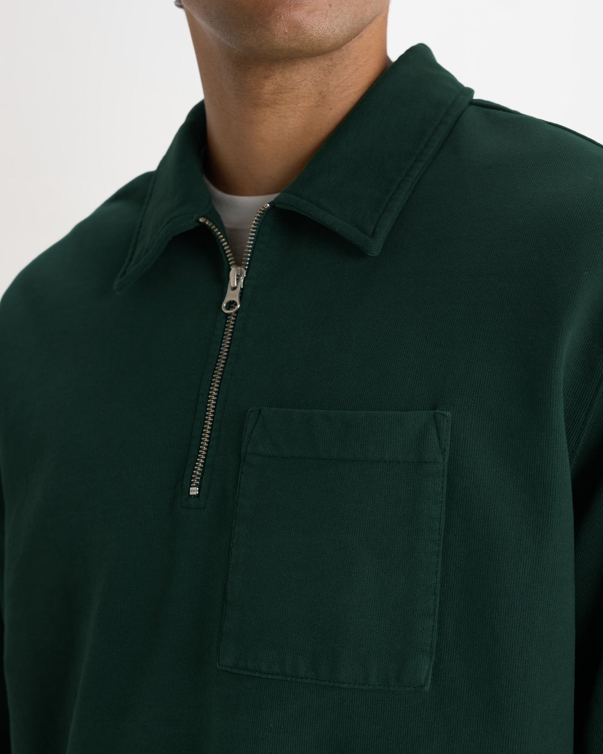 Reeve - Washed Green Loopback Organic Cotton Collared Sweatshirt