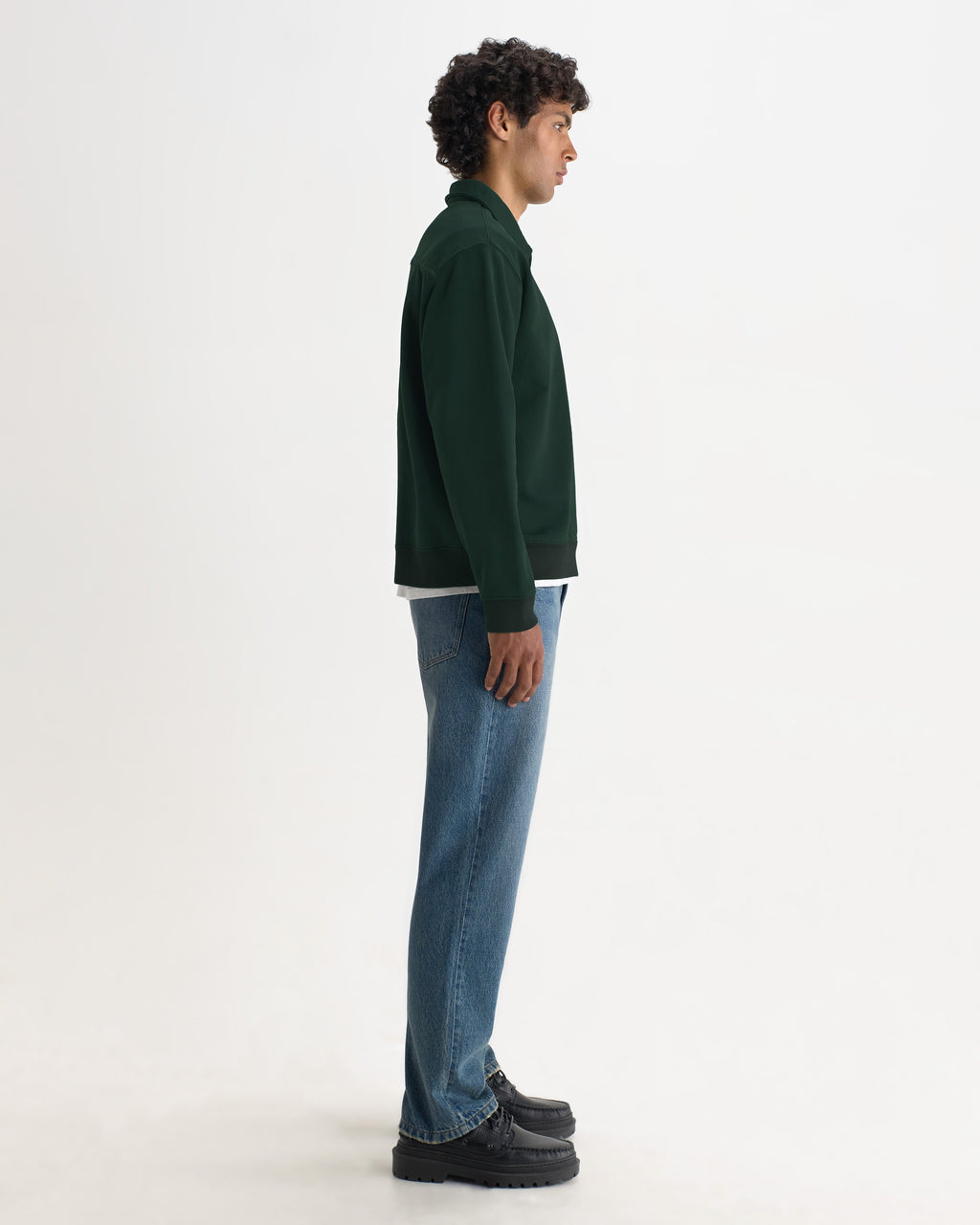 Reeve - Washed Green Loopback Organic Cotton Collared Sweatshirt