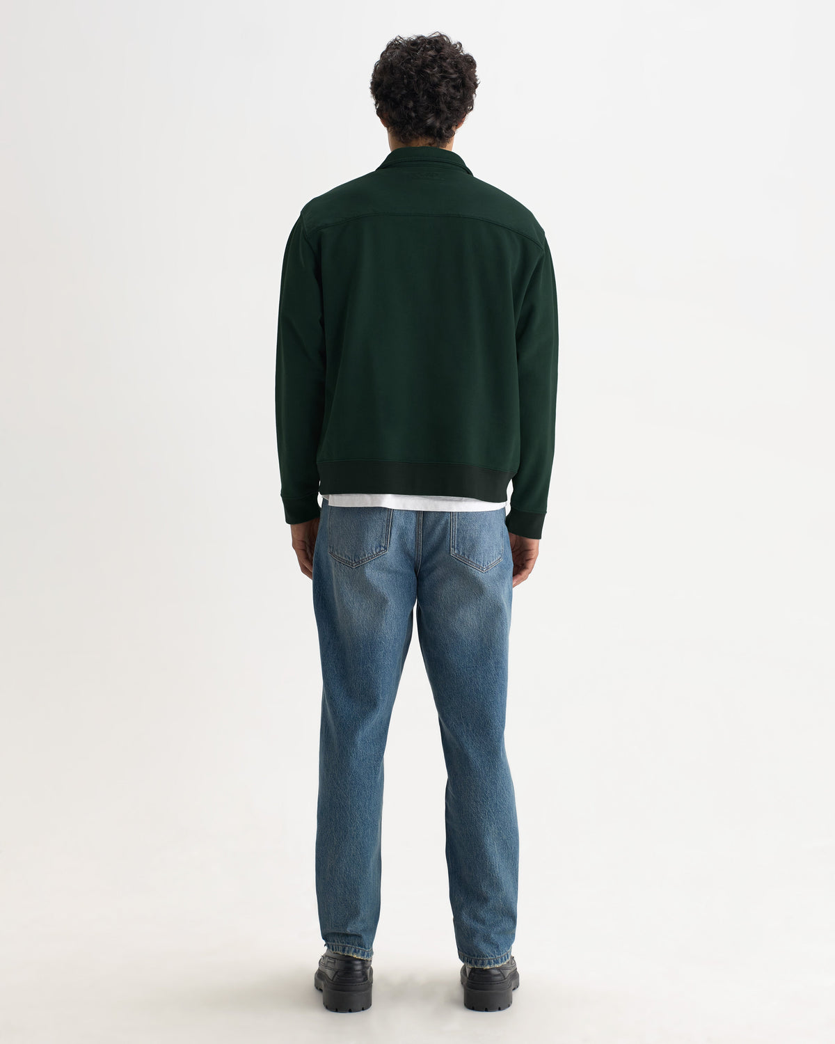Reeve - Washed Green Loopback Organic Cotton Collared Sweatshirt