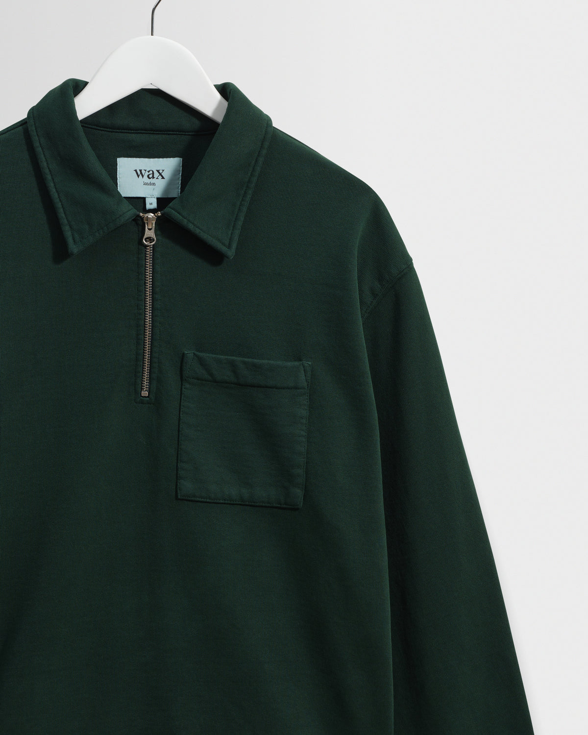 Reeve - Washed Green Loopback Organic Cotton Collared Sweatshirt