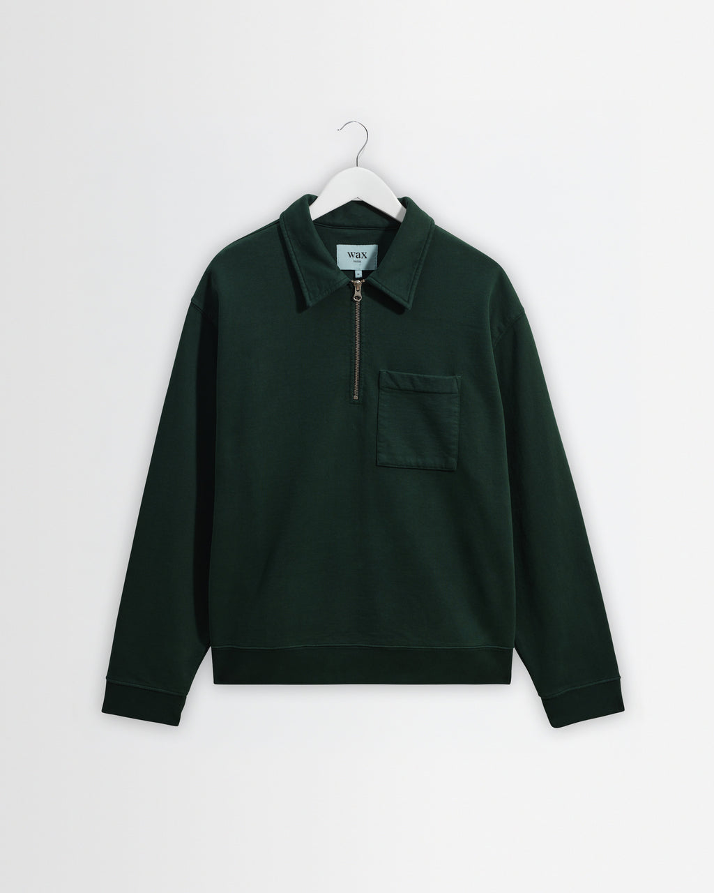 Reeve - Washed Green Loopback Organic Cotton Collared Sweatshirt