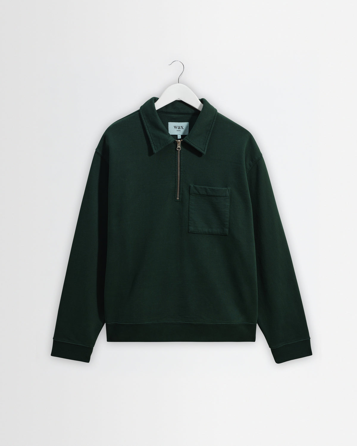 Reeve - Washed Green Loopback Organic Cotton Collared Sweatshirt