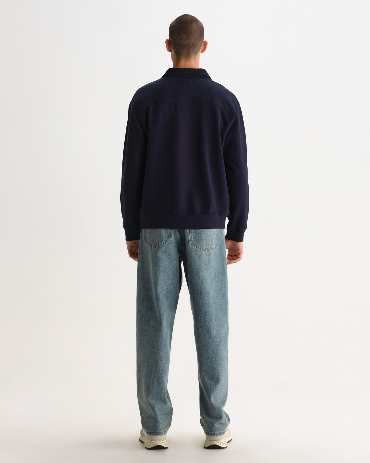 Reeve - Washed Navy Loopback Organic Cotton Collared Sweatshirt