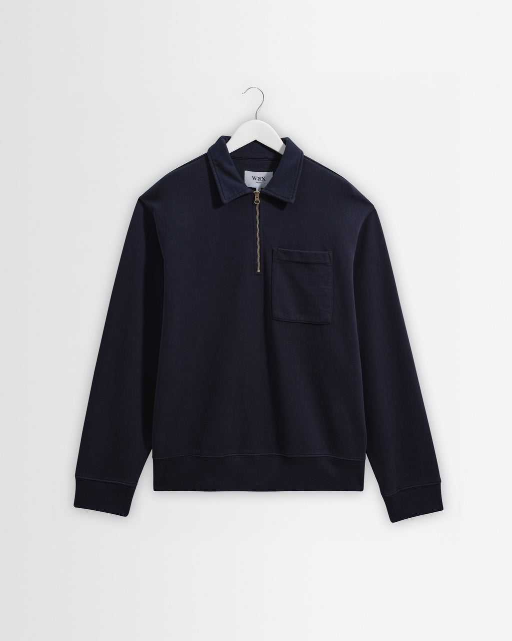 Reeve - Washed Navy Loopback Organic Cotton Collared Sweatshirt