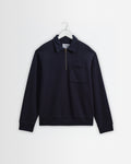 Reeve - Washed Navy Loopback Organic Cotton Collared Sweatshirt