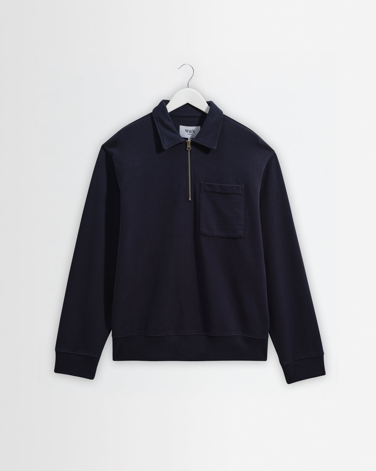 Reeve - Washed Navy Loopback Organic Cotton Collared Sweatshirt