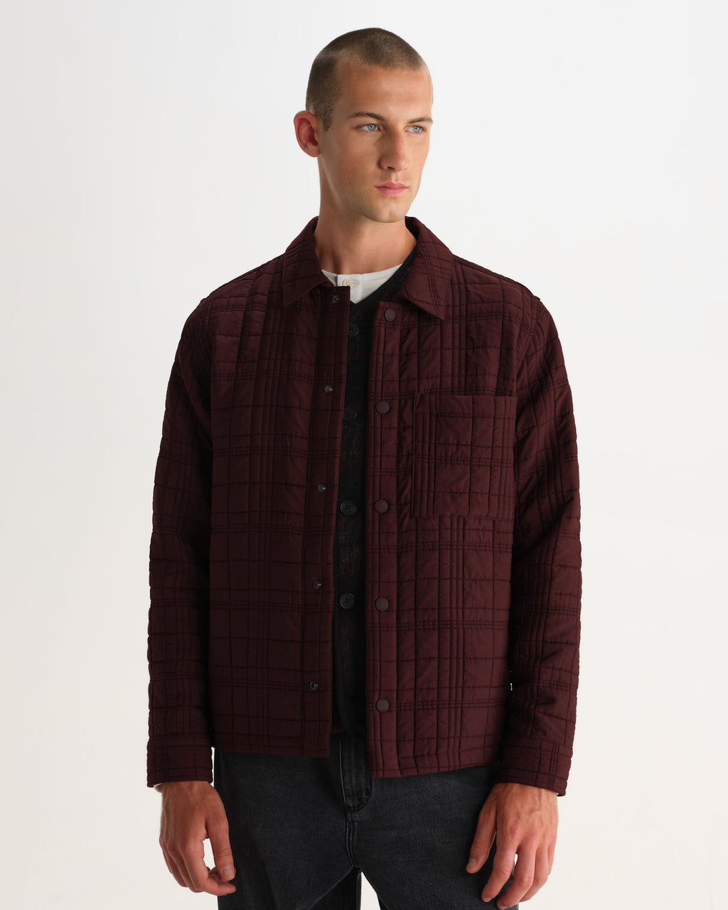 Romer - Dark Burgundy Quilted Check Overshirt