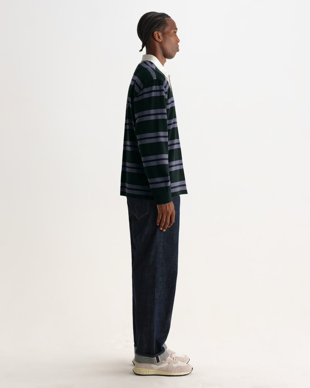 Rowhill - Bottle Green And Blue Mirror Stripe Loopback Rugby Shirt