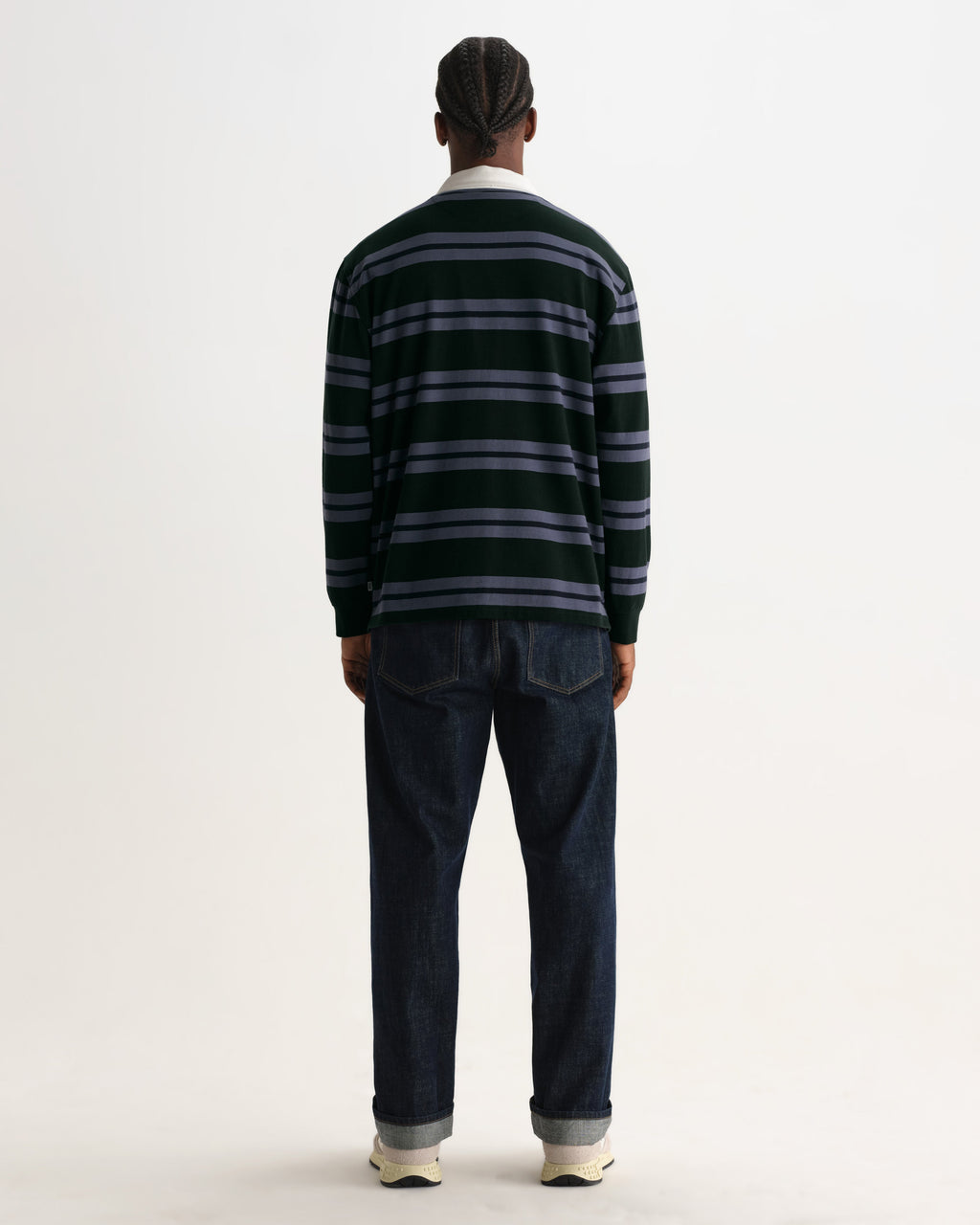 Rowhill - Bottle Green And Blue Mirror Stripe Loopback Rugby Shirt