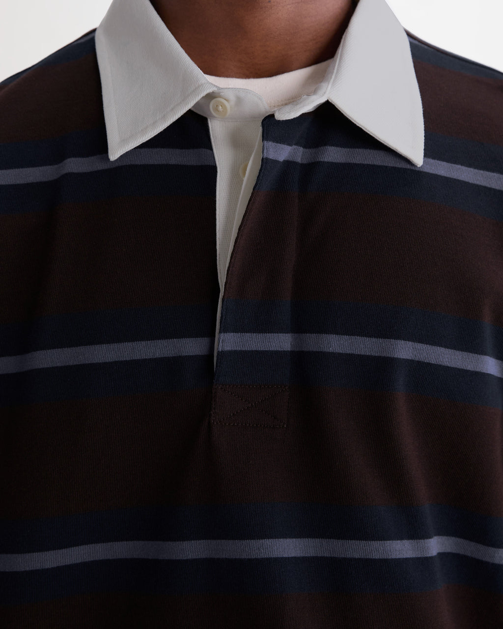 Rowhill - Brown And Blue Mirror Stripe Loopback Rugby Shirt