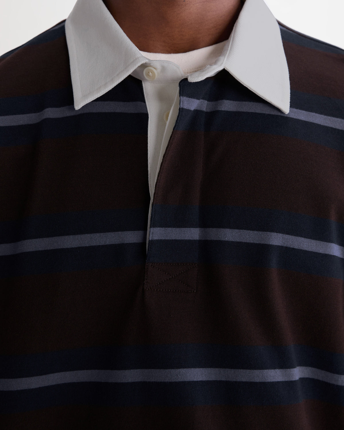 Rowhill - Brown And Blue Mirror Stripe Loopback Rugby Shirt
