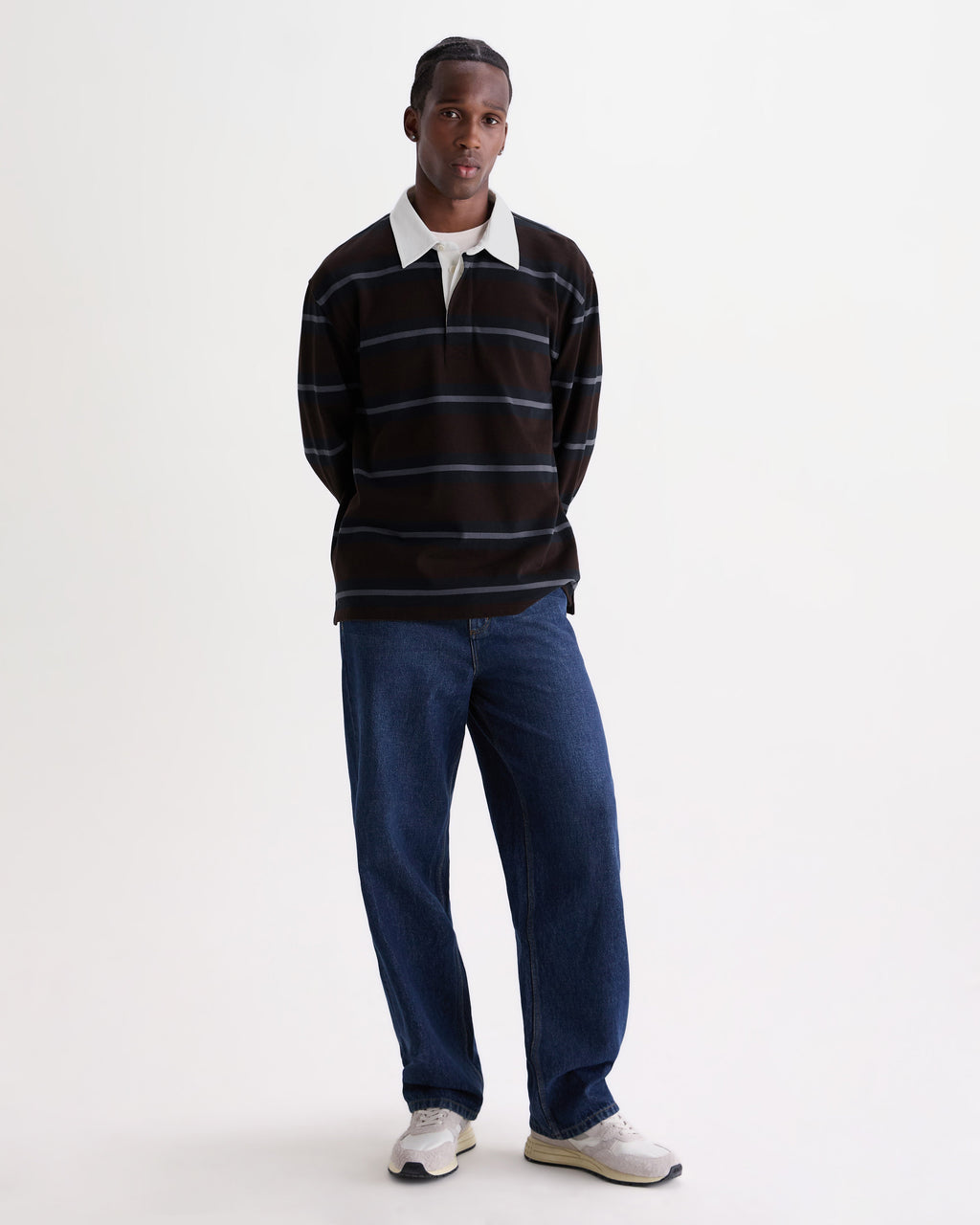 Rowhill - Brown And Blue Mirror Stripe Loopback Rugby Shirt