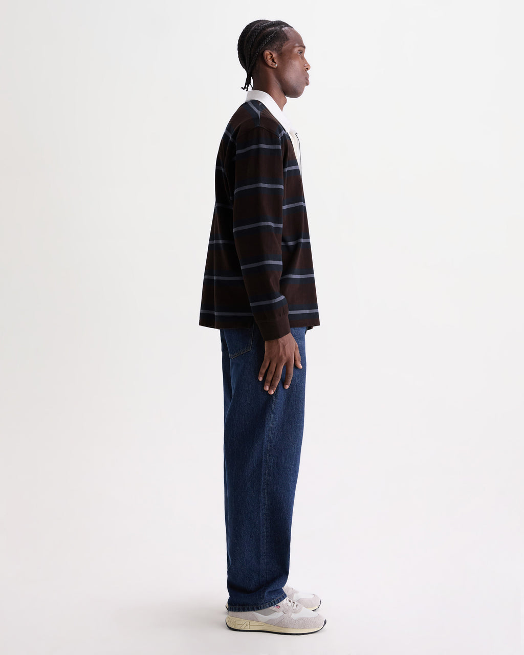 Rowhill - Brown And Blue Mirror Stripe Loopback Rugby Shirt