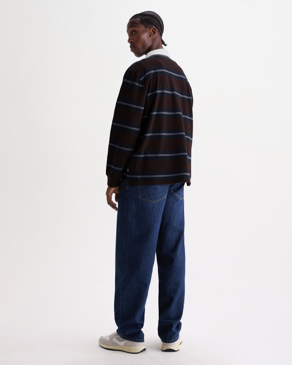 Rowhill - Brown And Blue Mirror Stripe Loopback Rugby Shirt