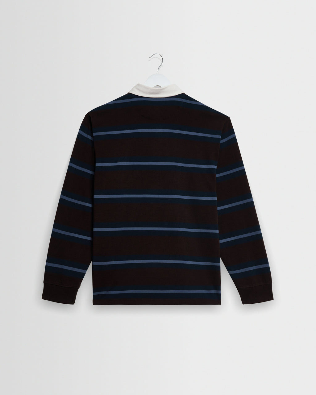 Rowhill - Brown And Blue Mirror Stripe Loopback Rugby Shirt