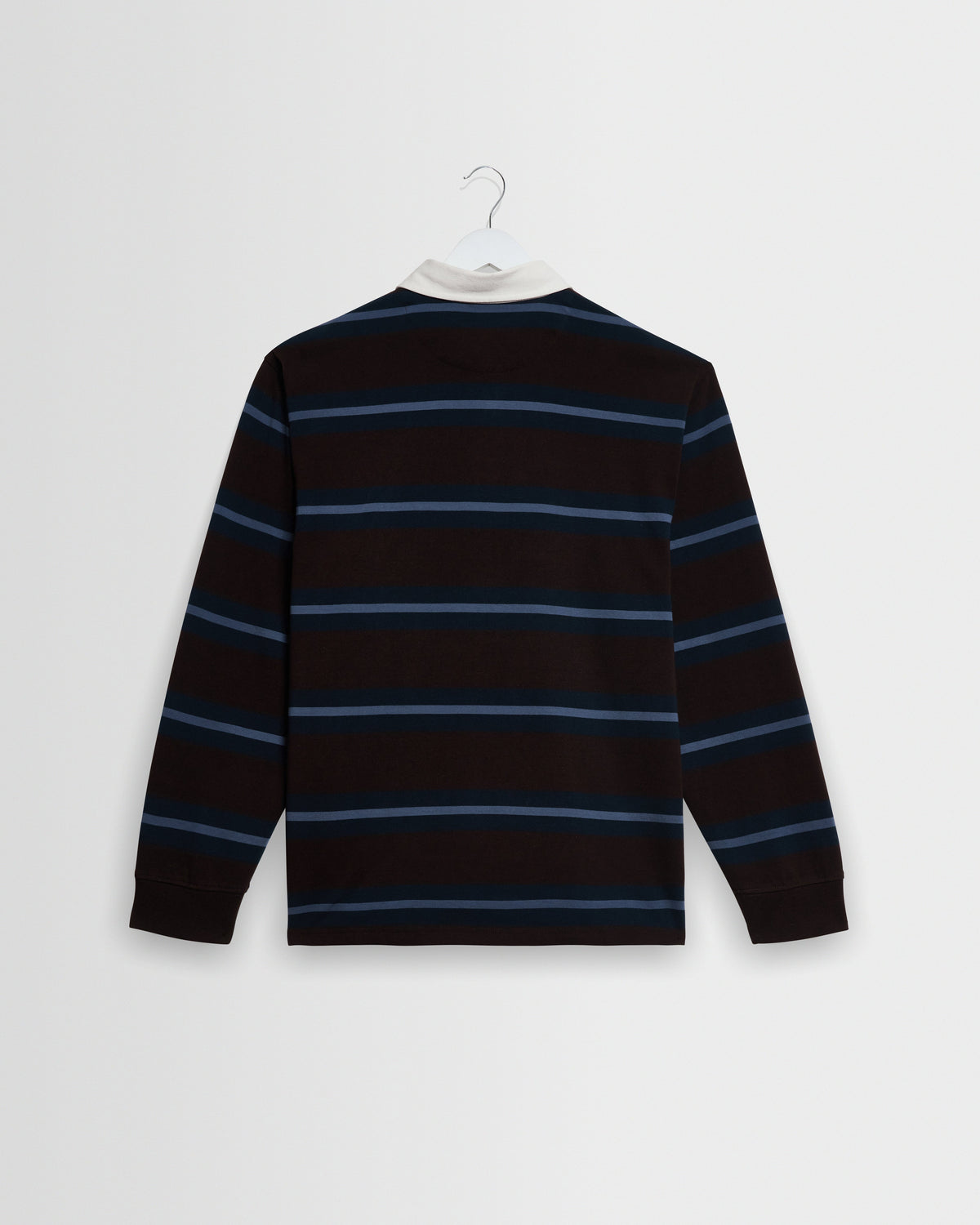 Rowhill - Brown And Blue Mirror Stripe Loopback Rugby Shirt