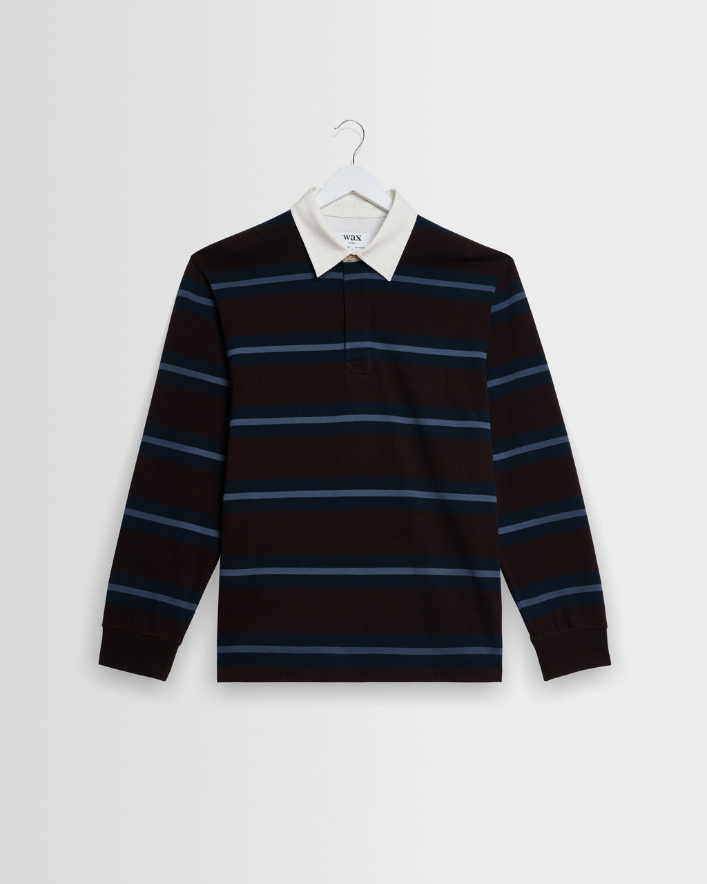 Rowhill - Brown And Blue Mirror Stripe Loopback Rugby Shirt