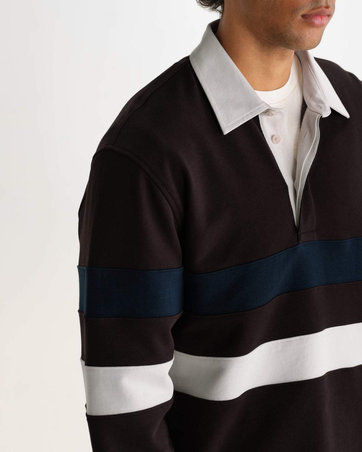 Rowhill - Brown And Navy Stripe Loopback Rugby Shirt