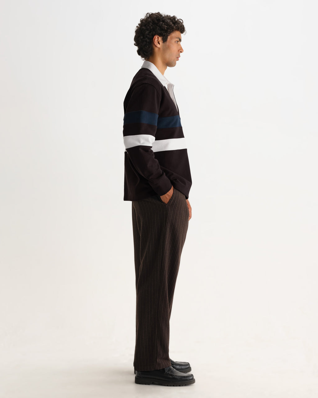 Rowhill - Brown And Navy Stripe Loopback Rugby Shirt