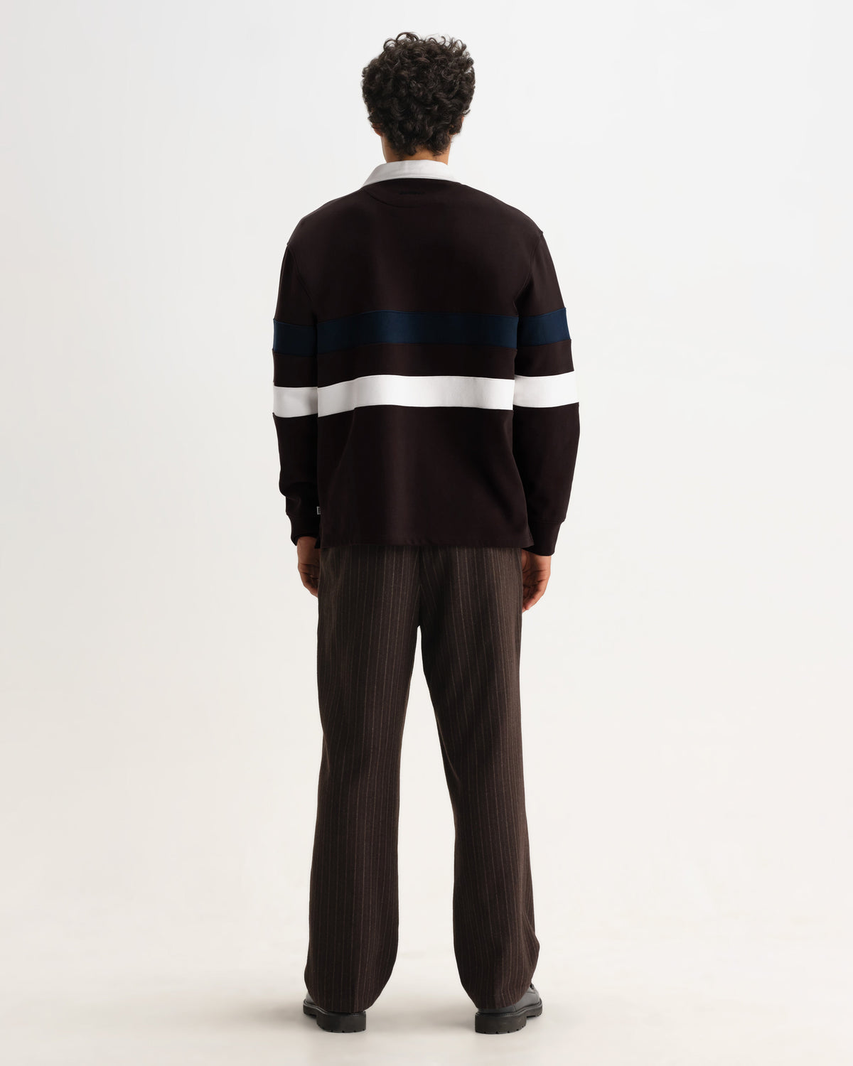 Rowhill - Brown And Navy Stripe Loopback Rugby Shirt